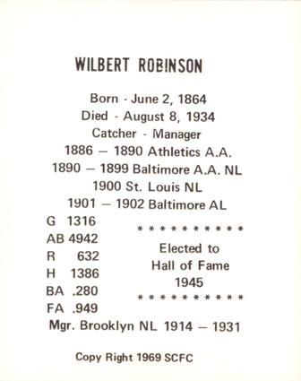 1969 Sports Cards for Collectors Series 2 #43 Wilbert Robinson Back