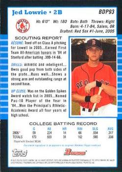 2005 Bowman Draft Picks & Prospects #BDP93 Jed Lowrie Back