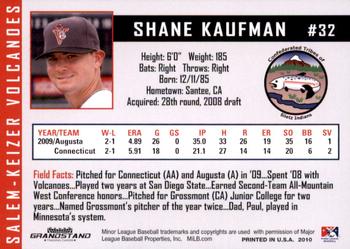 2010 Grandstand Salem-Keizer Volcanoes #NNO Shane Kaufman Back