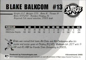 2005 Grandstand Rancho Cucamonga Quakes #NNO Blake Balkcom Back