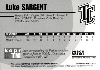 2005 Grandstand Tri-City Dust Devils #10 Luke Sargent Back