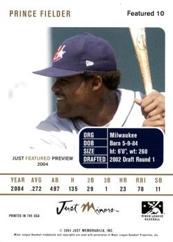 2004 Just Featured Preview #10 Prince Fielder Back