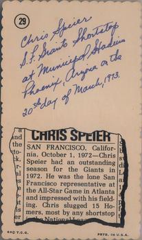 1974 Topps Deckle - White Backs #29 Chris Speier Back