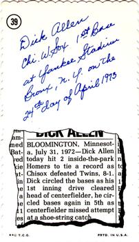 1974 Topps Deckle - White Backs #39 Dick Allen Back