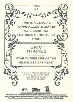 2018 Topps Allen & Ginter - Full-Size Relics #FSRA-ET Eric Thames Back