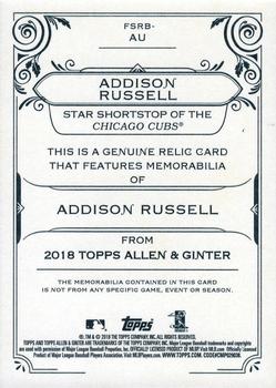 2018 Topps Allen & Ginter - Full-Size Relics #FSRB-AU Addison Russell Back