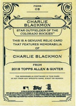 2018 Topps Allen & Ginter - Full-Size Relics #FSRB-CB Charlie Blackmon Back