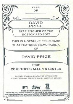 2018 Topps Allen & Ginter - Full-Size Relics #FSRB-DP David Price Back