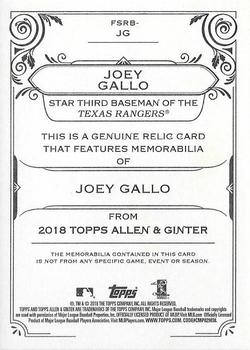 2018 Topps Allen & Ginter - Full-Size Relics #FSRB-JG Joey Gallo Back