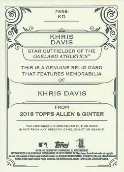 2018 Topps Allen & Ginter - Full-Size Relics #FSRB-KD Khris Davis Back