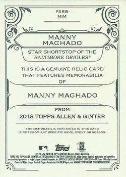 2018 Topps Allen & Ginter - Full-Size Relics #FSRB-MM Manny Machado Back