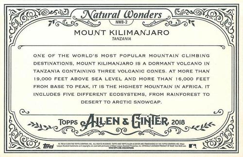 2018 Topps Allen & Ginter - Natural Wonders #NWB-2 Mount Kilimanjaro Back