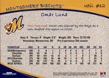 2012 Grandstand Montgomery Biscuits #17 Omar Luna Back