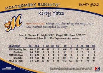 2012 Grandstand Montgomery Biscuits #29 Kirby Yates Back