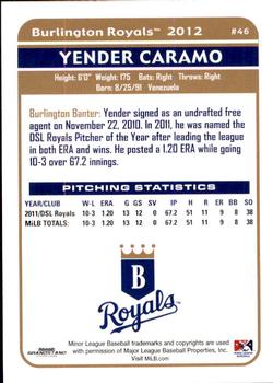2012 Grandstand Burlington Royals #3 Yender Caramo Back
