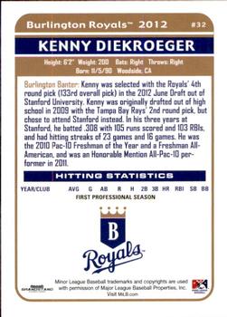 2012 Grandstand Burlington Royals #5 Kenny Diekroeger Back