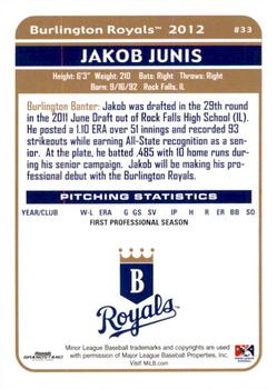 2012 Grandstand Burlington Royals #13 Jakob Junis Back