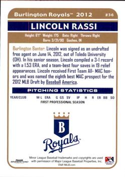 2012 Grandstand Burlington Royals #23 Lincoln Rassi Back