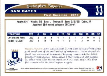 2013 Grandstand Burlington Royals #3 Sam Bates Back