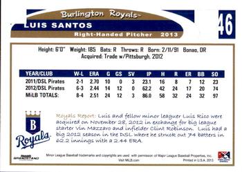 2013 Grandstand Burlington Royals #27 Luis Santos Back