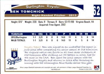 2013 Grandstand Burlington Royals #31 Ben Tomchick Back