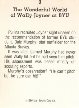 1986 Utah Sports Card Co. The Wonderful World of Wally Joyner at BYU #3 Wally Joyner Back