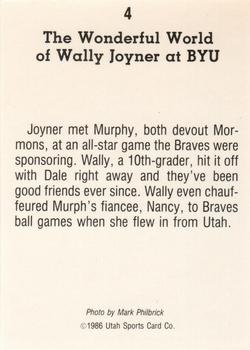 1986 Utah Sports Card Co. The Wonderful World of Wally Joyner at BYU #4 Wally Joyner Back