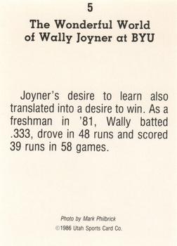 1986 Utah Sports Card Co. The Wonderful World of Wally Joyner at BYU #5 Wally Joyner Back