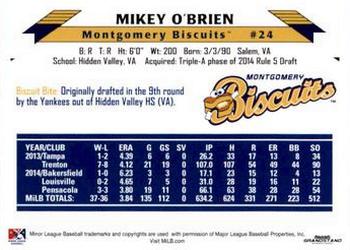 2015 Grandstand Montgomery Biscuits #15 Mikey O'Brien Back