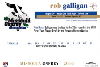 2016 Grandstand Missoula Osprey #8 Rob Galligan Back