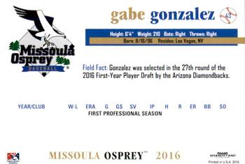 2016 Grandstand Missoula Osprey #10 Gabe Gonzalez Back