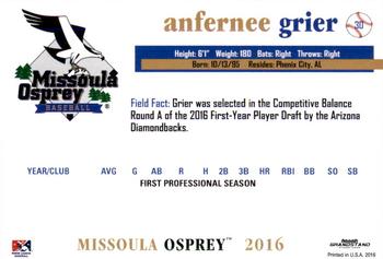 2016 Grandstand Missoula Osprey #12 Anfernee Grier Back