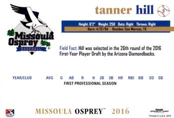 2016 Grandstand Missoula Osprey #15 Tanner Hill Back