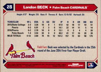 2017 Grandstand Palm Beach Cardinals #NNO Landon Beck Back