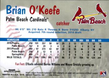 2018 Grandstand Palm Beach Cardinals #NNO Brian O'Keefe Back