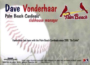 2018 Grandstand Palm Beach Cardinals #NNO Dave Vonderhaar Back