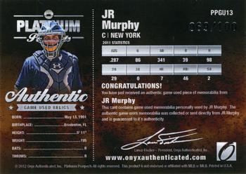 2012 Onyx Platinum Prospects - Game Used #PPGU13 J.R. Murphy Back