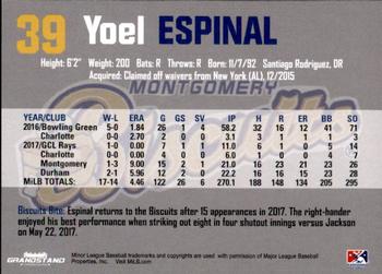 2018 Grandstand Montgomery Biscuits #8 Yoel Espinal Back