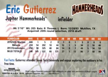 2018 Grandstand Jupiter Hammerheads #13 Eric Gutierrez Back