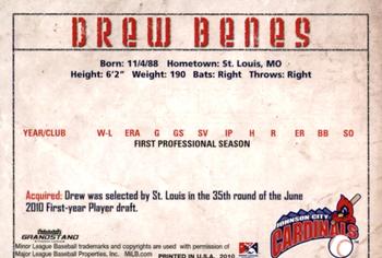 2010 Grandstand Johnson City Cardinals #1 Drew Benes Back
