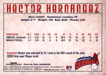 2010 Grandstand Johnson City Cardinals #14 Hector Hernandez Back