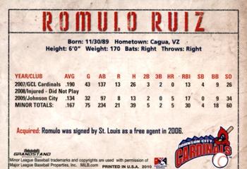 2010 Grandstand Johnson City Cardinals #28 Romulo Ruiz Back