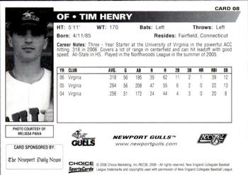 2006 Choice Newport Gulls #8 Tim Henry Back