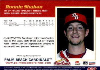 2013 Choice Palm Beach Cardinals #23 Ronnie Shaban Back