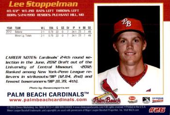 2013 Choice Palm Beach Cardinals #26 Lee Stoppelman Back