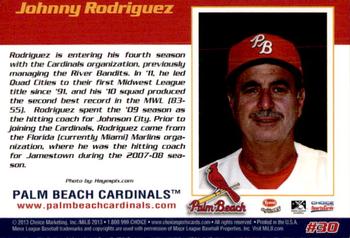 2013 Choice Palm Beach Cardinals #30 Johnny Rodriguez Back