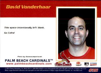 2013 Choice Palm Beach Cardinals #35 David Vonderhaar Back
