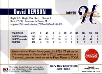 2015 Grandstand Helena Brewers #8 David Denson Back