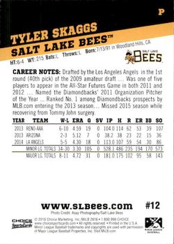 2016 Choice Salt Lake Bees #12 Tyler Skaggs Back