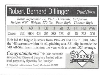 2006 Philadelphia Athletics Historical Society Diamond Signatures #NNO Bob Dillinger Back
